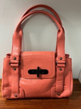 Women's Coral Leather Satchel Handbag